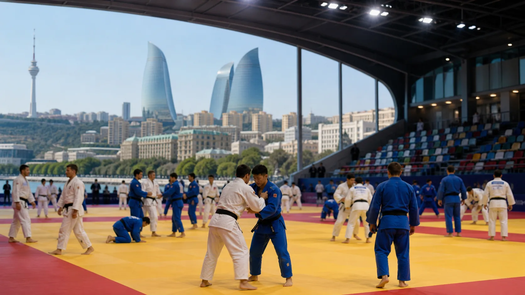 Editorial image for the Baku World Judo Championships with a modern venue and judo mats