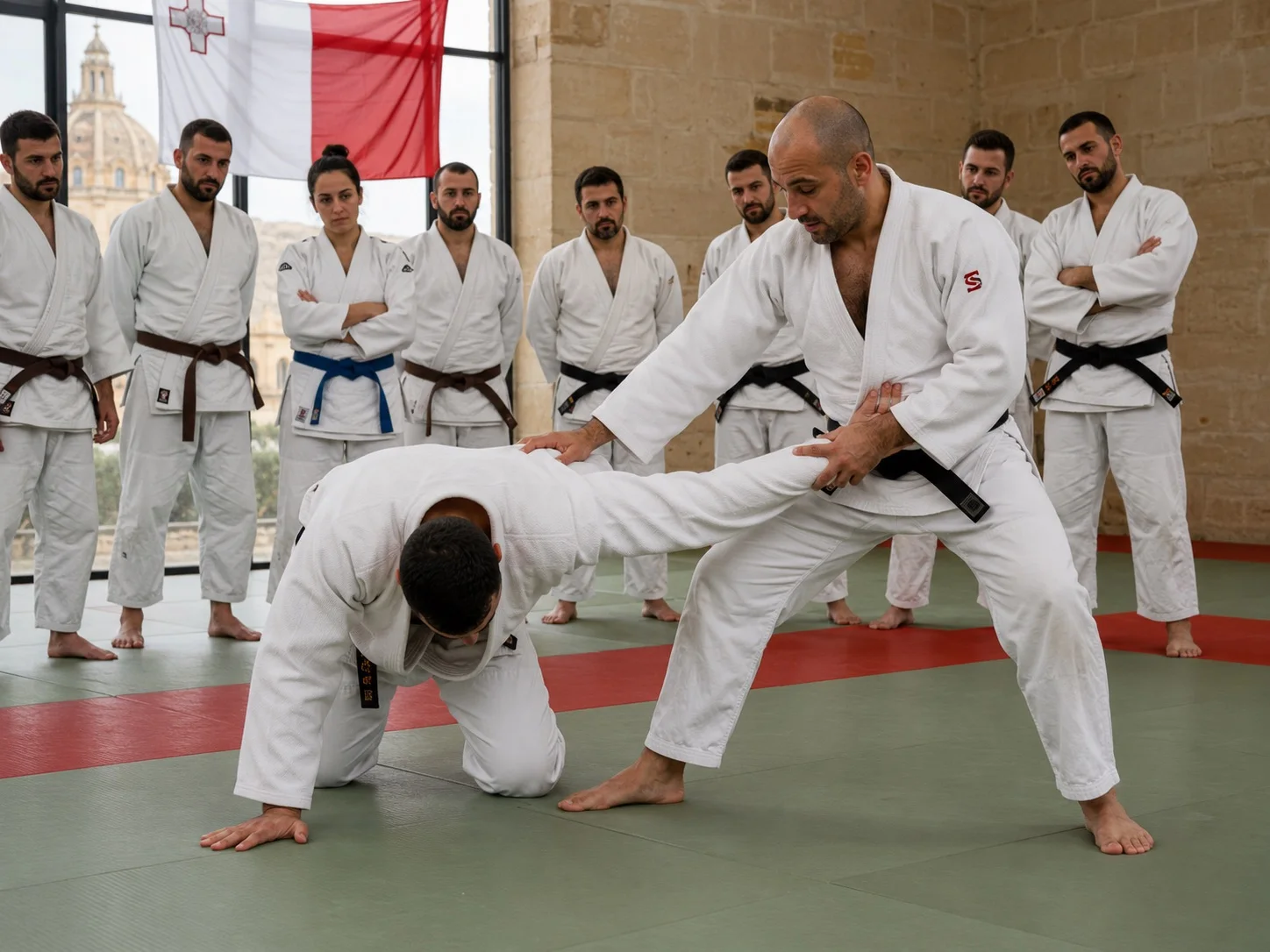 Judoka taking part in an IJF Academy self-defence instructor programme in Malta.