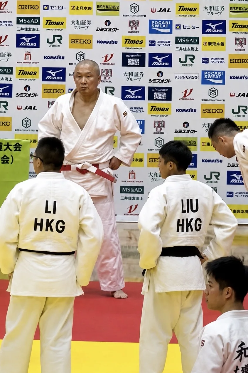 Hong Kong judoka in white judogi preparing for the 2026 Japan Veterans International Judo Tournament
