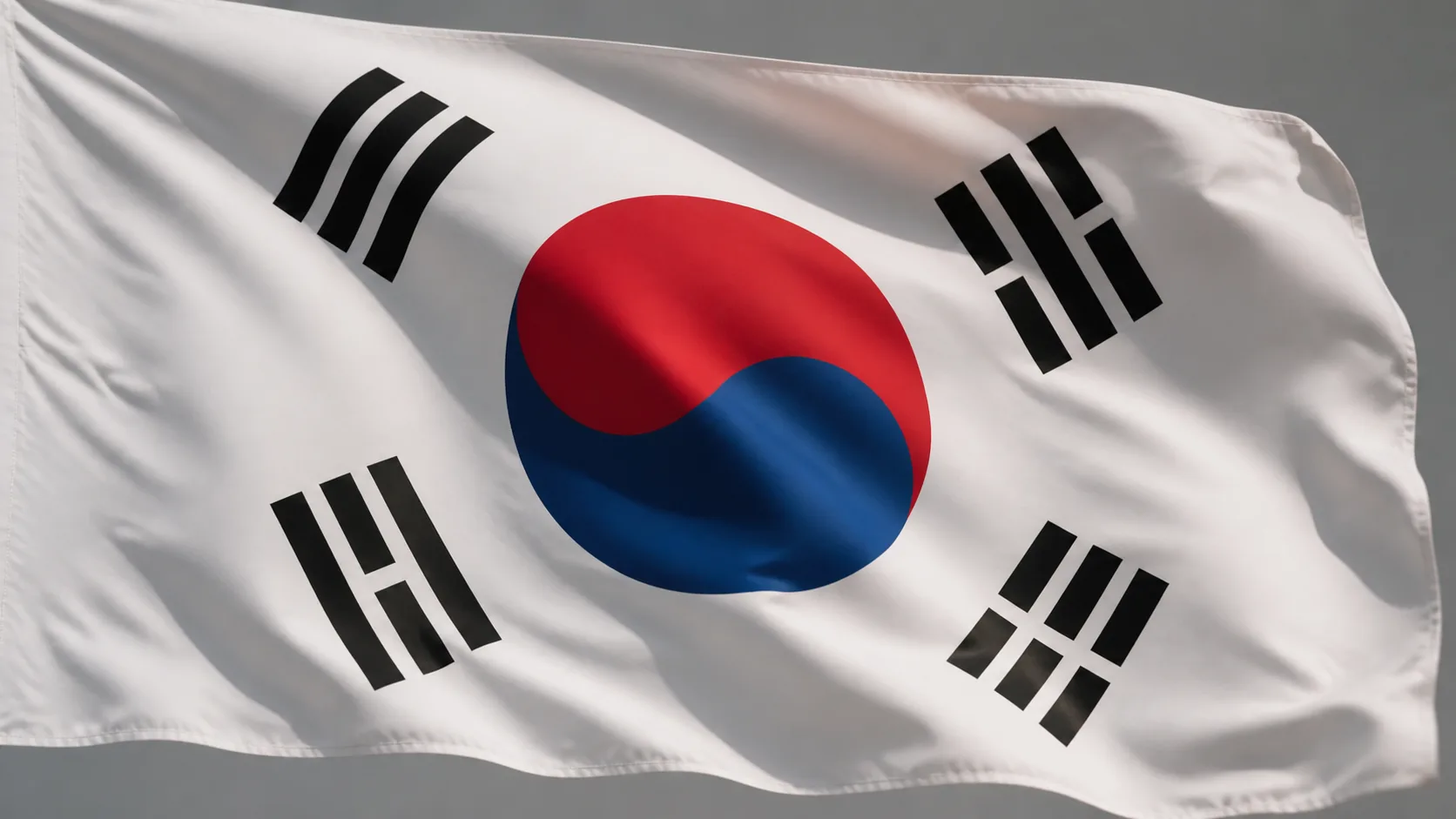 Editorial image of a South Korean flag made of fabric in soft light