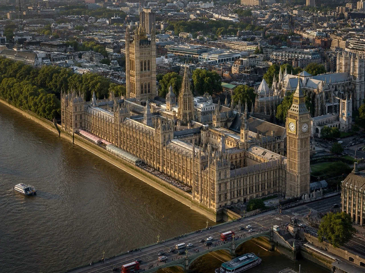 Aerial view of the Palace of Westminster for a report on a women in sport hearing